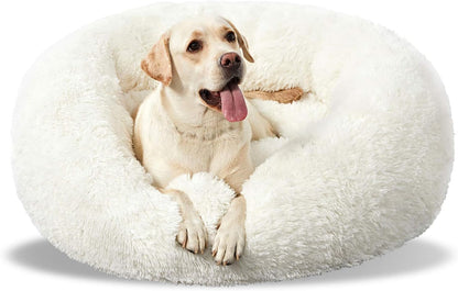 Washable Dog round Bed Large, Donut Dog Bed Large Dog, Comfy Dog Calming Cuddler Bed