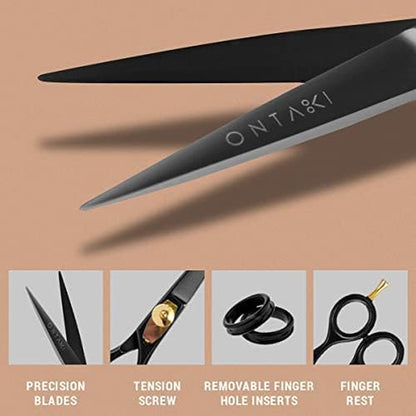 5.5" Beard & Hair Trimming Scissors - Professional Japanese Steel Hand-Forged Barber Shears for Mustache, Bangs, Men, Pets (Gold & Black) - Hair Scissors