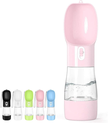 Outdoor Dog Water Bottle Dispenser - Leak Proof for Pets on the Go with Food Container Multifunctional Travel Dog Water Bottle (Pink)