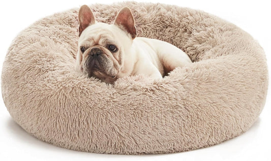 24In Cat Beds for Indoor Cats - Cat Bed with Machine Washable, Waterproof Bottom - Taupe Fluffy Dog and Cat Calming Cushion Bed for Joint-Relief and Sleep Improvement