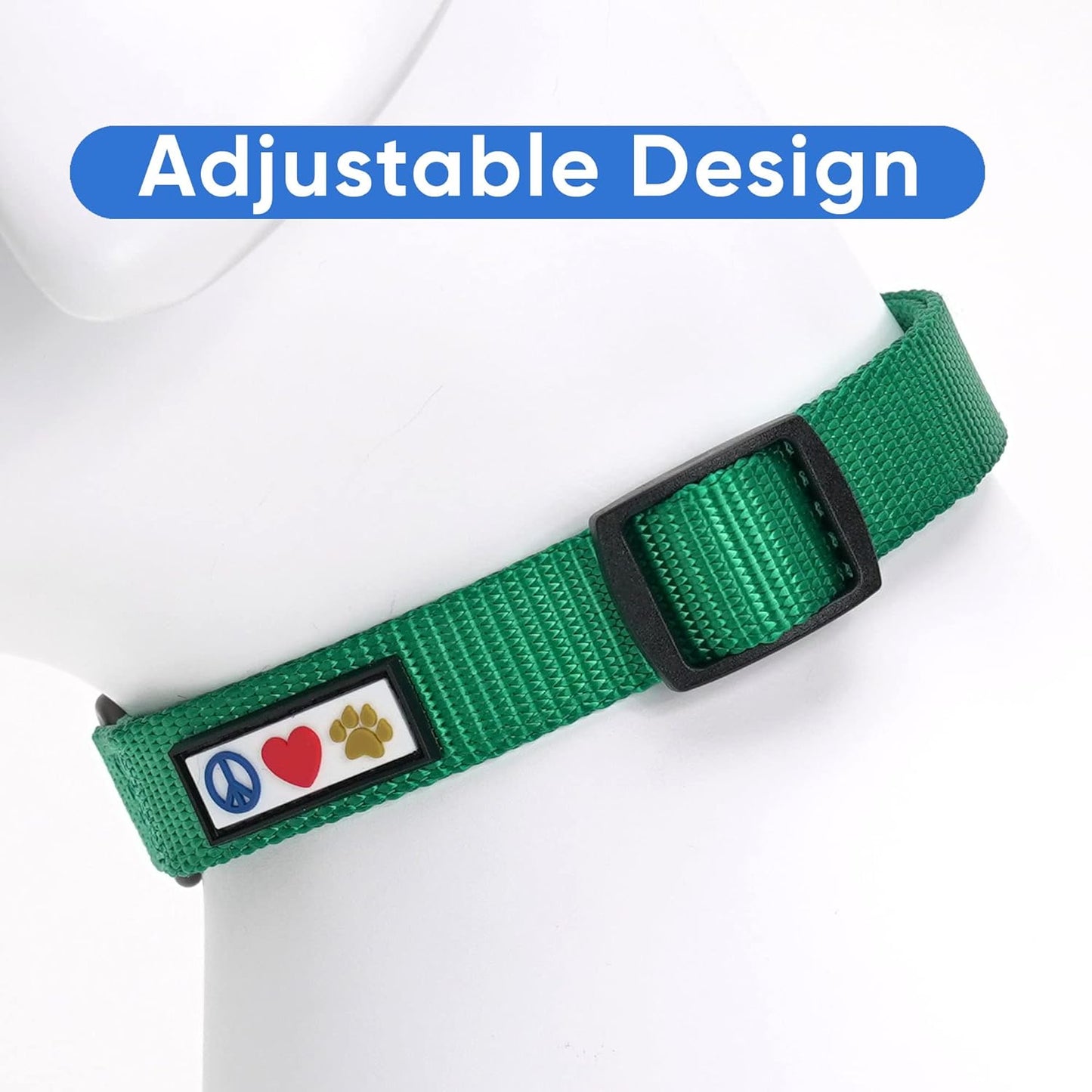 Dog Collar, Adjustable, Heavy Duty, Waterproof, Quick-Release Buckle, Lush Green, Extra Small Breeds