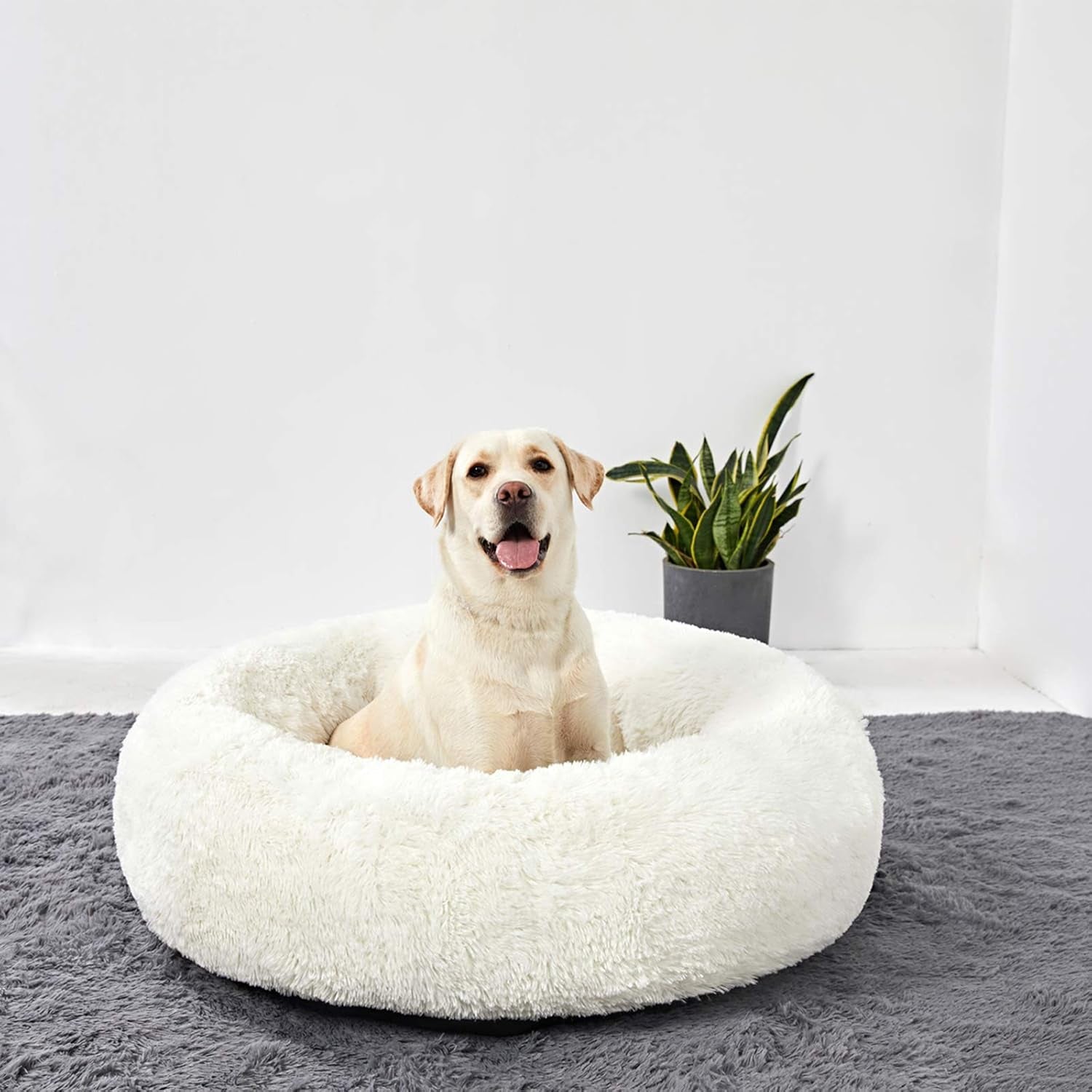 Washable Dog round Bed Large, Donut Dog Bed Large Dog, Comfy Dog Calming Cuddler Bed