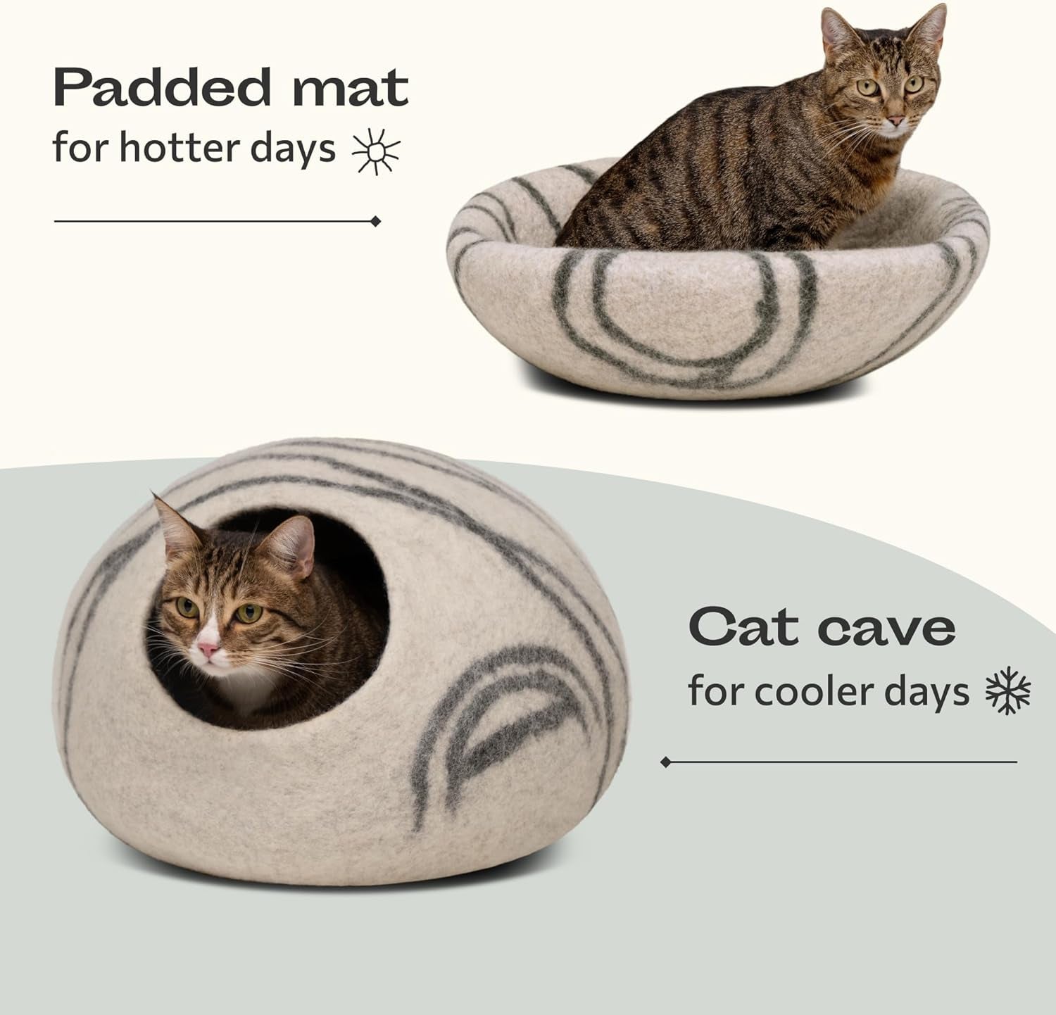 Cat Cave – Premium Felt Cat Bed for Indoor Cats, Handmade 100% Merino Wool (Light Shades) (Large, Light Grey)