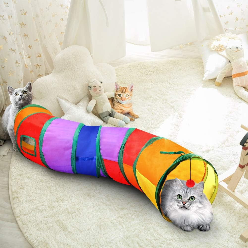 Cat Tunnel with Play Ball, Interactive Peek-A-Boo Cat Chute Cat Tube Toy, Colorful S-Tunnel for Indoor Cat, Best for Puppy, Kitty, Kitten, Rabbit