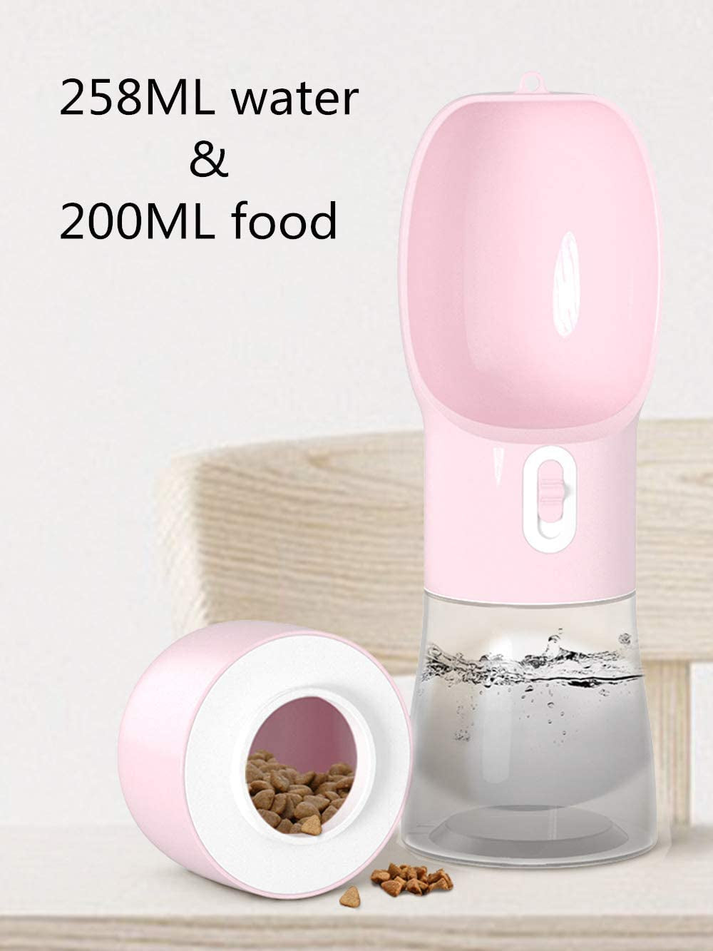 Outdoor Dog Water Bottle Dispenser - Leak Proof for Pets on the Go with Food Container Multifunctional Travel Dog Water Bottle (Pink)