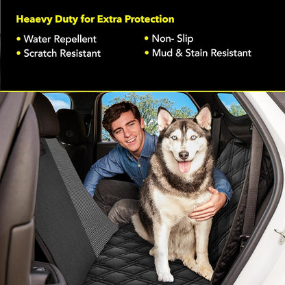 Dog Car Seat Cover with Mesh Window, Heavy Duty Dog Seat Cover for Back Seat, Extra Padded Non-Slip Dog Hammock, Water-Resistant Back Seat Protector for Cars Trucks and Suvs (64" W X 60" L)