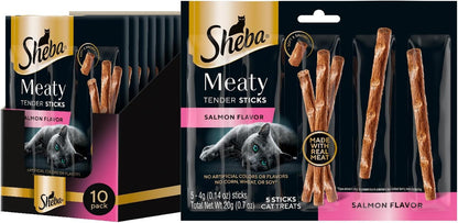 Meaty Tender Sticks Soft Cat Treats Salmon Flavor, 0.14 Oz., 5 Count (Pack of 10)