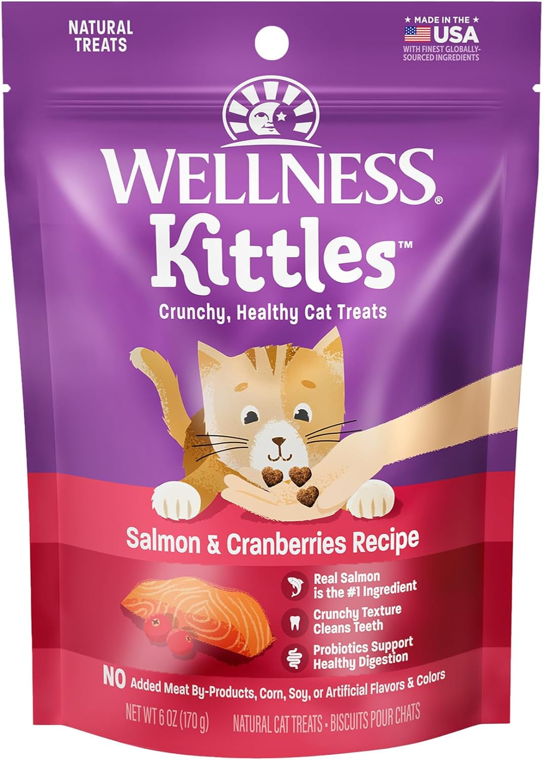 Kittles Natural Grain Free Cat Treats, Salmon & Cranberries, 6-Ounce Bag