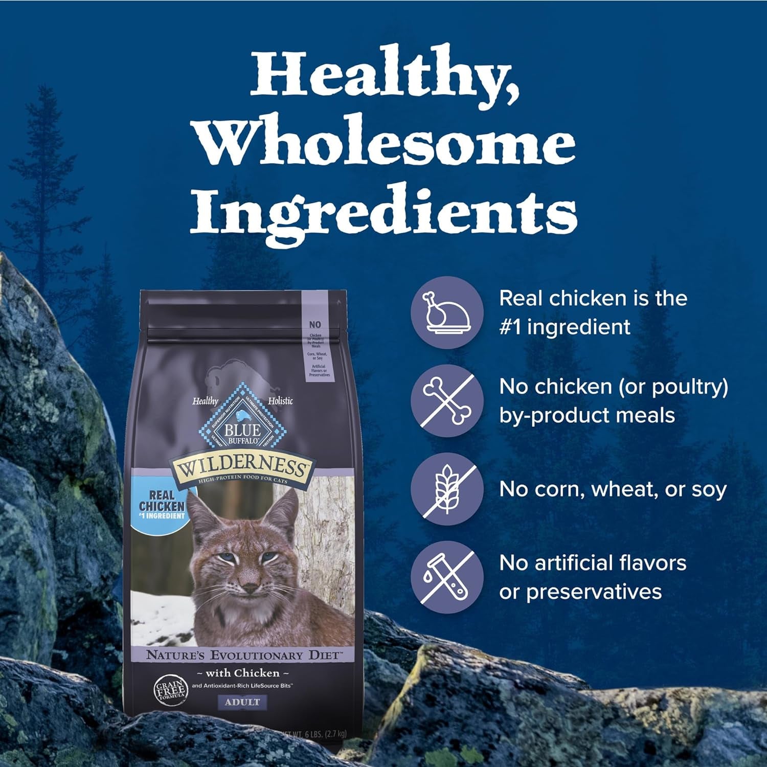 Wilderness Nature'S Evolutionary Diet High-Protein, Grain-Free Natural Dry Food for Adult Cats, Chicken, 6-Lb. Bag