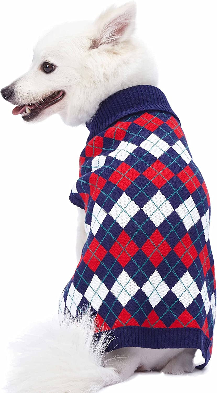 Chic Argyle All over Dog Sweater in Navy Blue, Back Length 10", Pack of 1 Clothes for Dogs