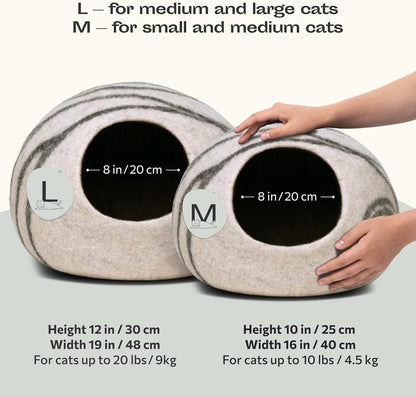 Cat Cave – Premium Felt Cat Bed for Indoor Cats, Handmade 100% Merino Wool (Light Shades) (Large, Light Grey)