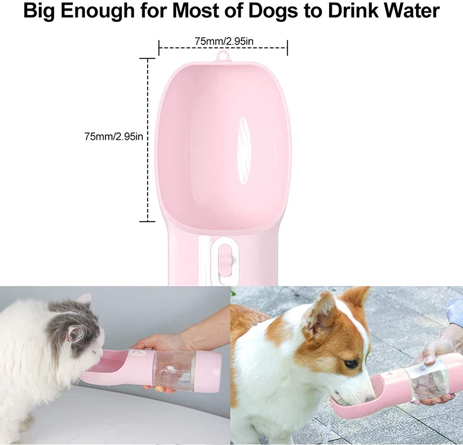 Outdoor Dog Water Bottle Dispenser - Leak Proof for Pets on the Go with Food Container Multifunctional Travel Dog Water Bottle (Pink)